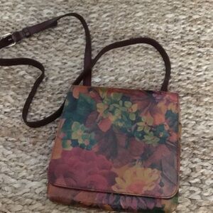 Patricia Nash Multicolor Floral Leather Crossbody with Dark Brown Strap